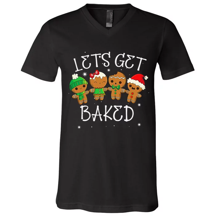 Lets Get Baked Cookie Weed Xmas Ugly Christmas Sweater V-Neck T-Shirt