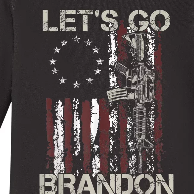 Lets Go Brandon Gun American Flag Patriots Let's Go Brandon Baby Long Sleeve Bodysuit