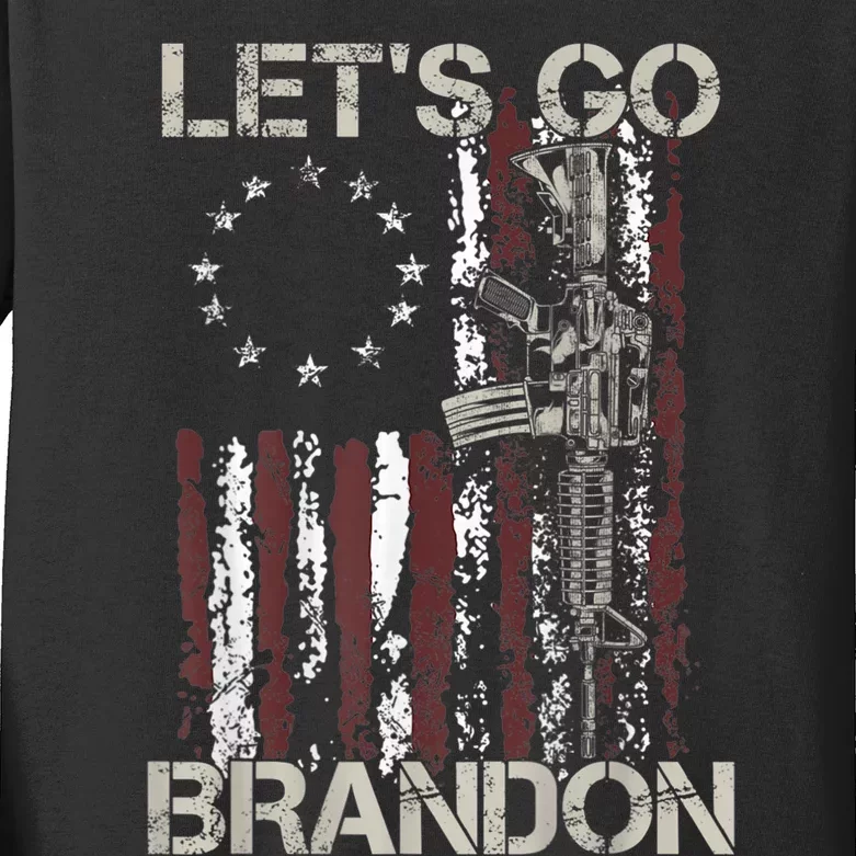 Lets Go Brandon Gun American Flag Patriots Let's Go Brandon Kids Long Sleeve Shirt