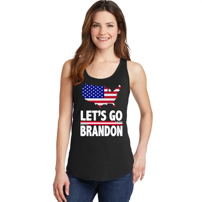 Let's Go Brandon USA American Flag Map Ladies Essential Tank