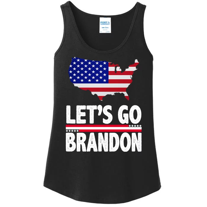 Let's Go Brandon USA American Flag Map Ladies Essential Tank