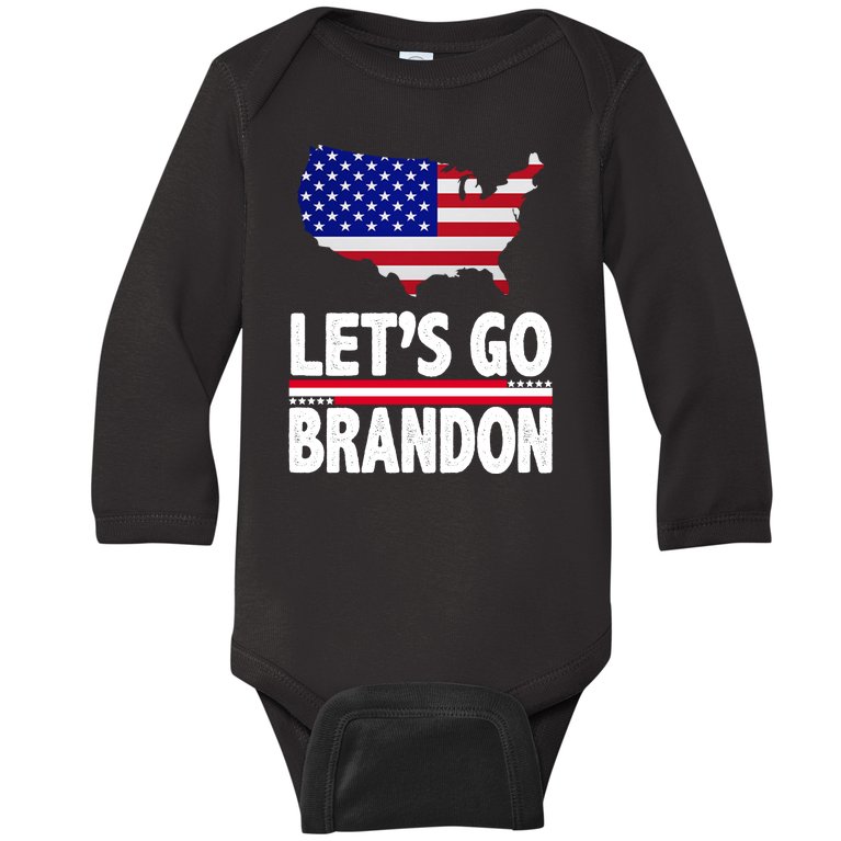 Let's Go Brandon USA American Flag Map Baby Long Sleeve Bodysuit