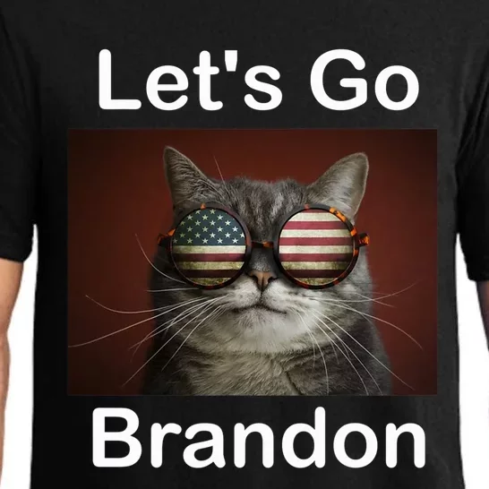 Let's Go Brandon Funny Cat With Sunglasses America Flag Pajama Set