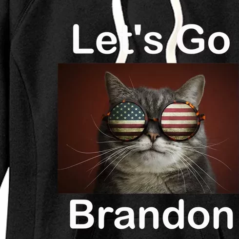 Let's Go Brandon Funny Cat With Sunglasses America Flag Women's Fleece Hoodie