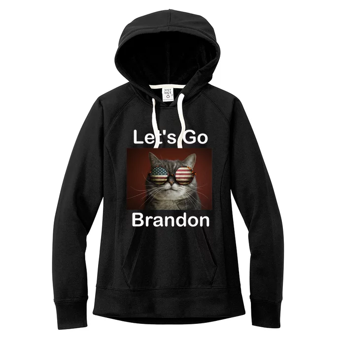 Let's Go Brandon Funny Cat With Sunglasses America Flag Women's Fleece Hoodie