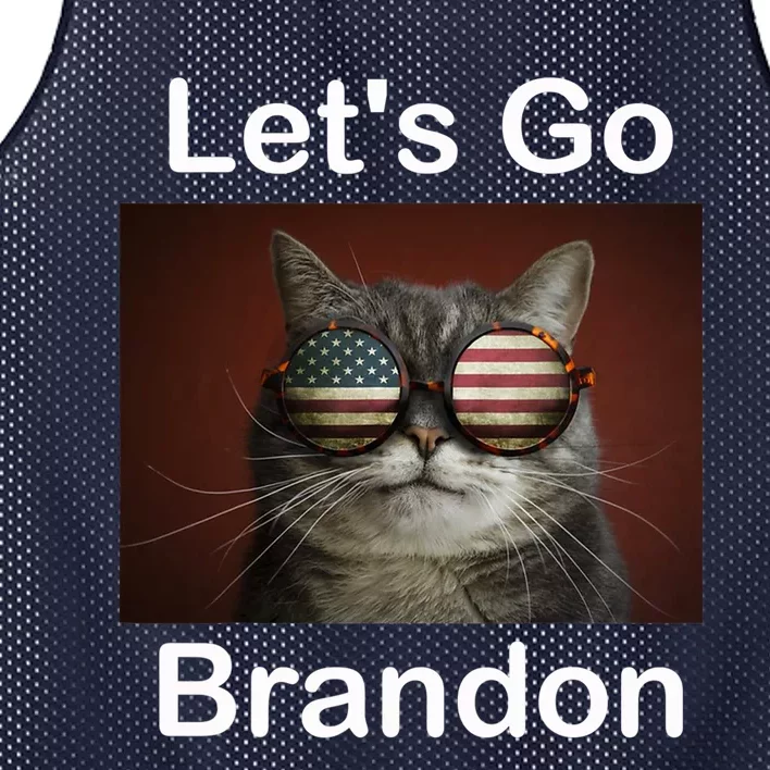 Let's Go Brandon Funny Cat With Sunglasses America Flag Mesh Reversible Basketball Jersey Tank