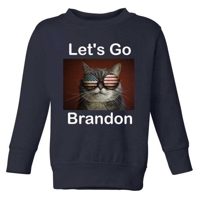 Let's Go Brandon Funny Cat With Sunglasses America Flag Toddler Sweatshirt