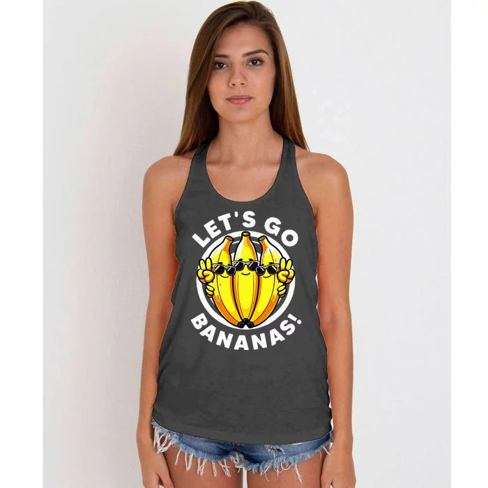 Lets Go Bananas Cute Yellow Banana Lover Fruit Women's Knotted Racerback Tank