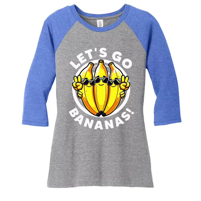 Lets Go Bananas Cute Yellow Banana Lover Fruit Women's Tri-Blend 3/4-Sleeve Raglan Shirt