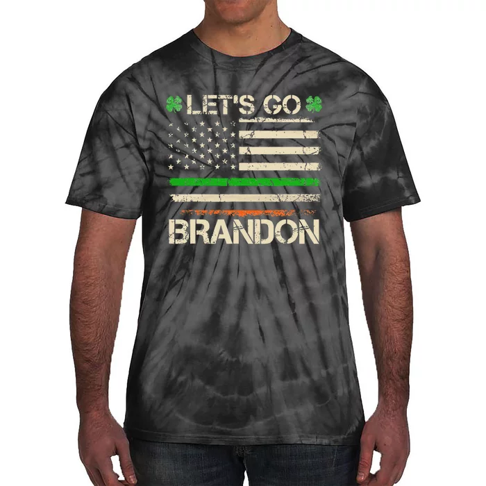 Lets Go Brandon St Patricks Day Irish American Flag Shamrock Tie-Dye T-Shirt