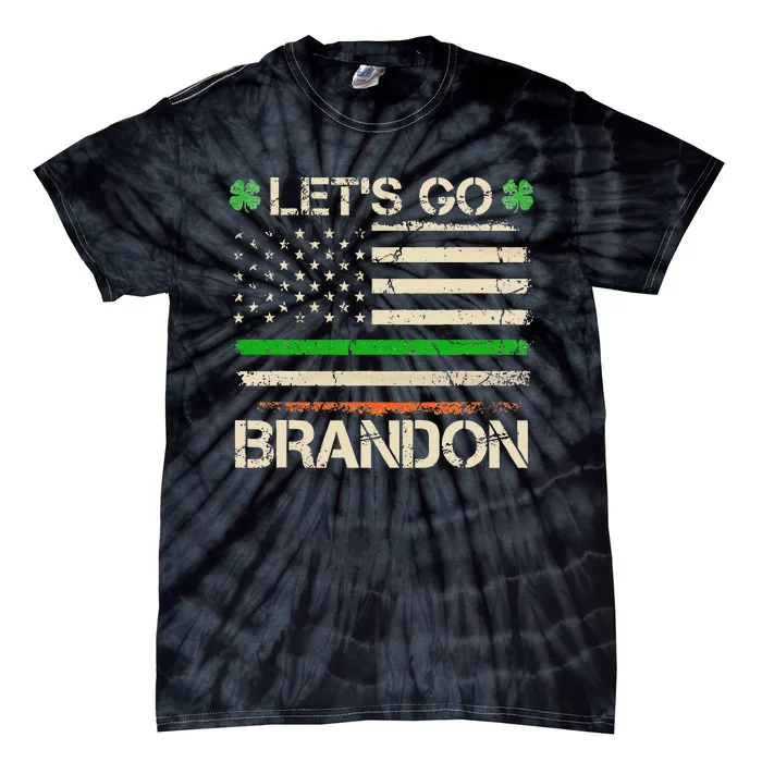 Lets Go Brandon St Patricks Day Irish American Flag Shamrock Tie-Dye T-Shirt