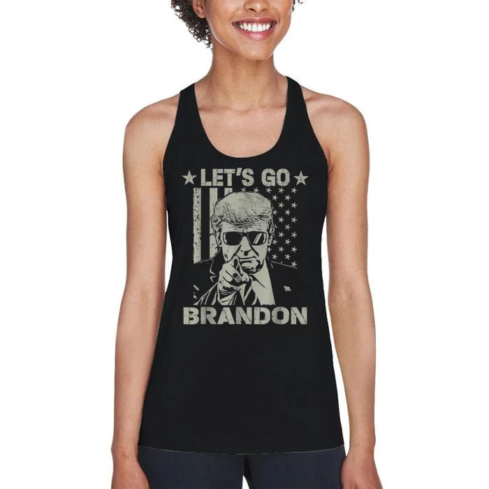 Let's Go Brandon US Flag Funny Donald Trump Women's Racerback Tank