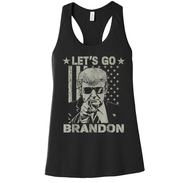 Let's Go Brandon US Flag Funny Donald Trump Women's Racerback Tank