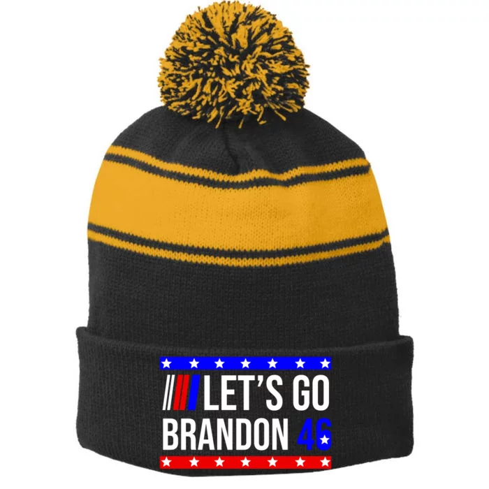 Let's Go Brandon 46 Conservative Anti Liberal Stripe Pom Pom Beanie