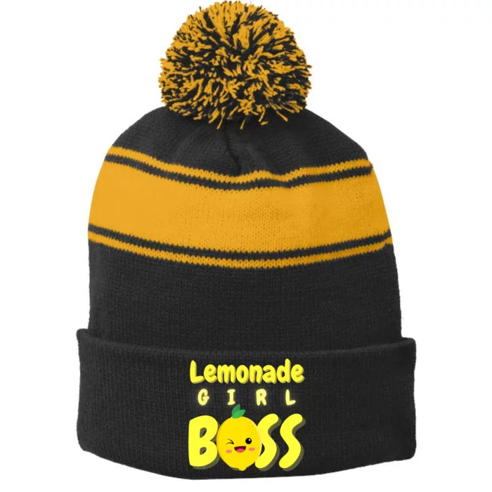 Lemonade Girl Boss Lemonade Stand Boss Lemonade Lover Crew Stripe Pom Pom Beanie