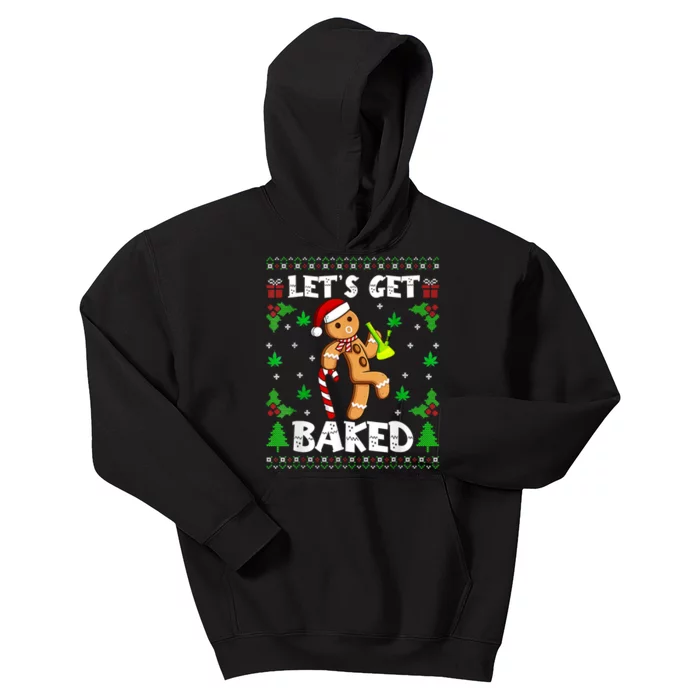 LetS Get Baked Gingerbread Man Weed Funny Christmas Cookie Kids Hoodie