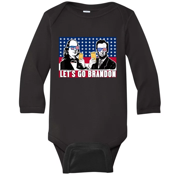 Let's Go Brandon FJB Abe Lincoln George Washington Baby Long Sleeve Bodysuit