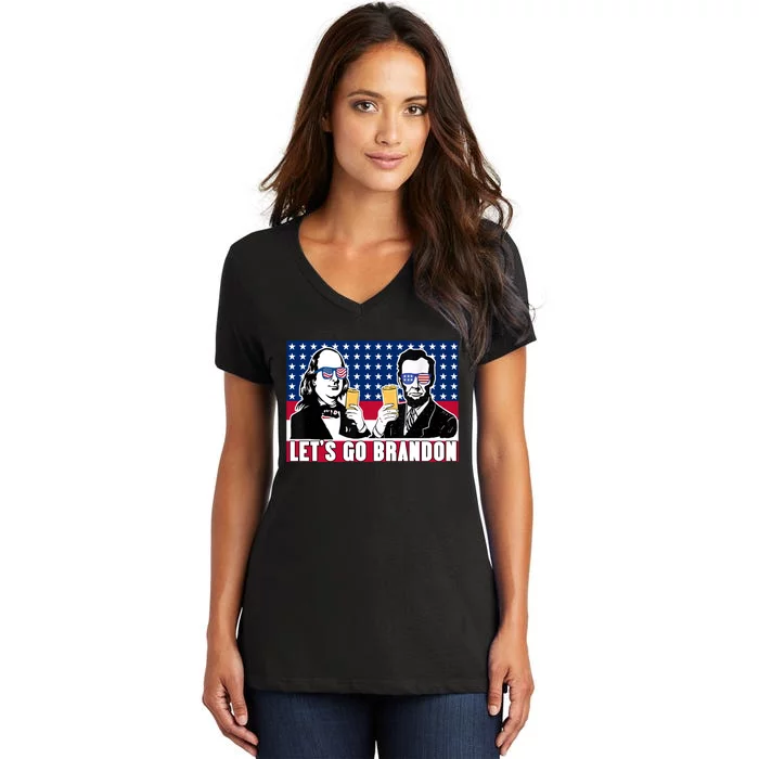 Let's Go Brandon FJB Abe Lincoln George Washington Women's V-Neck T-Shirt