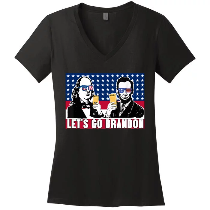 Let's Go Brandon FJB Abe Lincoln George Washington Women's V-Neck T-Shirt