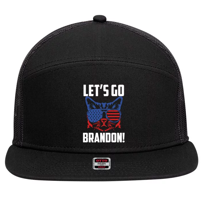 Let’s Go Brandon Cat Conservative American Flag 7 Panel Mesh Trucker Snapback Hat