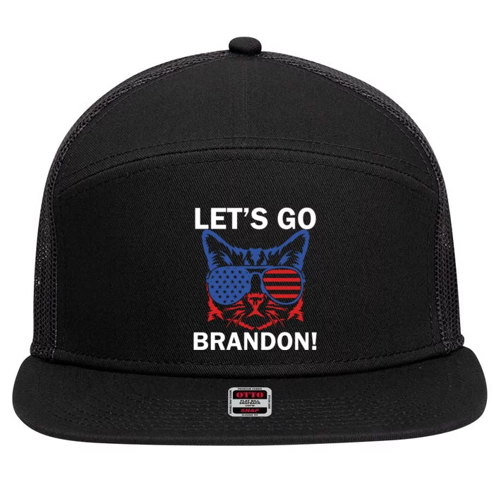 Let’s Go Brandon Cat Conservative American Flag 7 Panel Mesh Trucker Snapback Hat