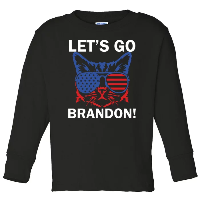 Let’s Go Brandon Cat Conservative American Flag Toddler Long Sleeve Shirt