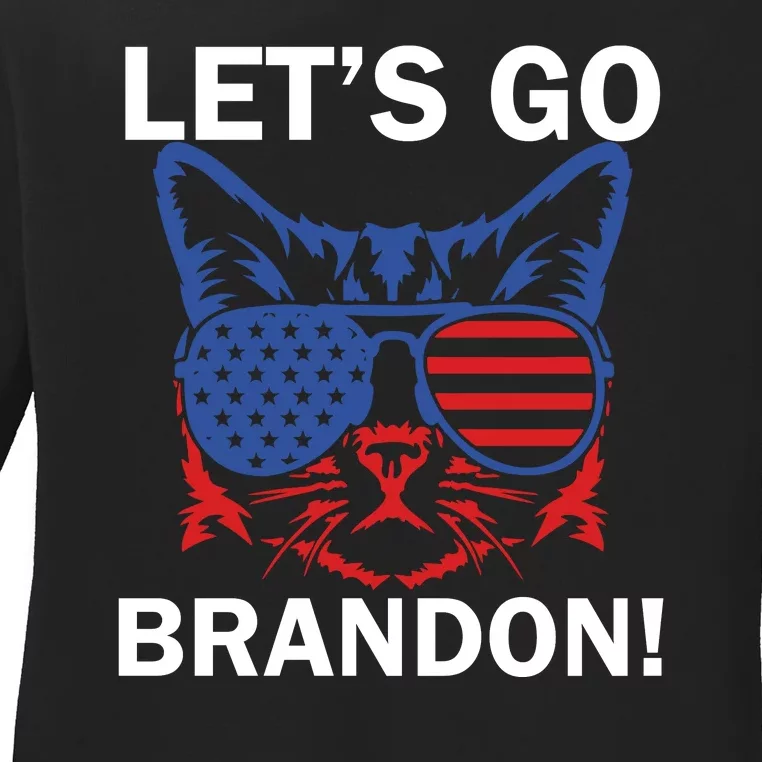 Let’s Go Brandon Cat Conservative American Flag Ladies Long Sleeve Shirt