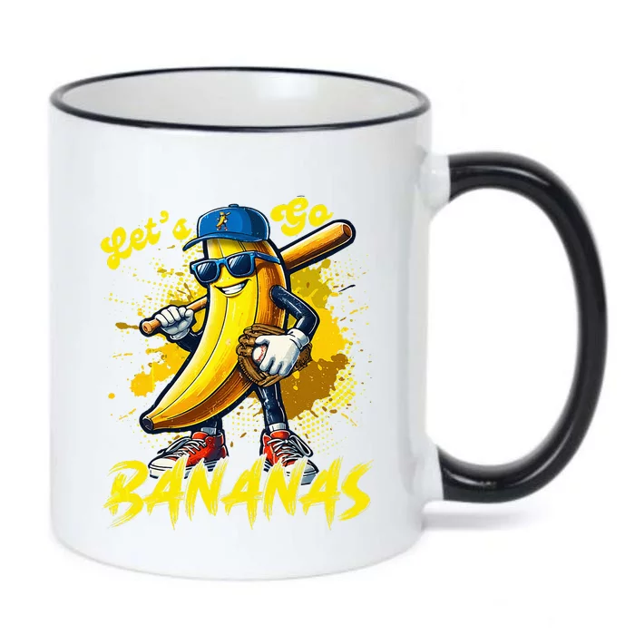 Lets Go Bananas Banana Playing Baseball Baseball Player Gift Black Color Changing Mug