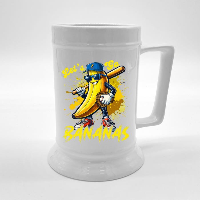 Lets Go Bananas Banana Playing Baseball Baseball Player Gift Front & Back Beer Stein