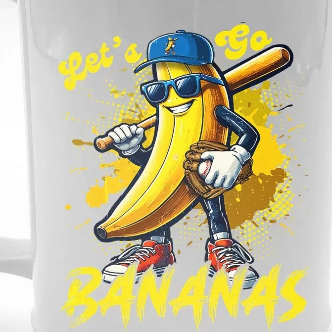 Lets Go Bananas Banana Playing Baseball Baseball Player Gift Front & Back Beer Stein