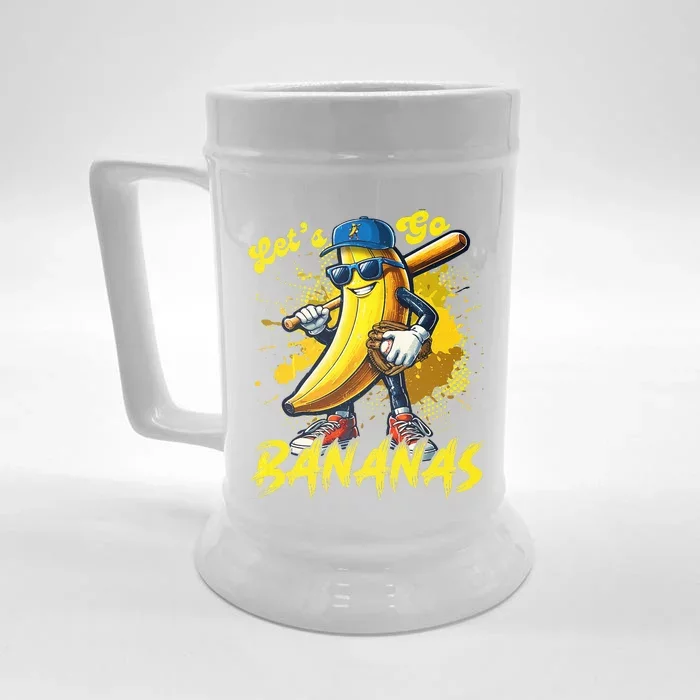 Lets Go Bananas Banana Playing Baseball Baseball Player Gift Front & Back Beer Stein