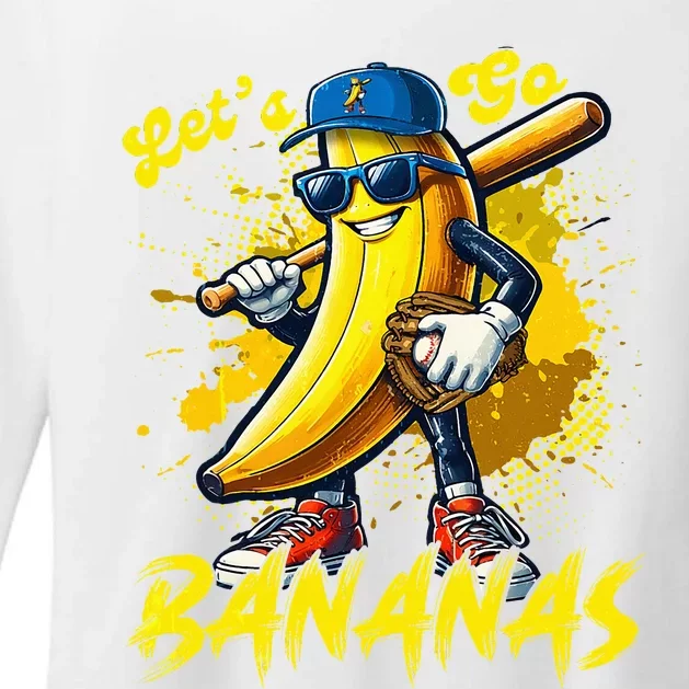 Lets Go Bananas Banana Playing Baseball Baseball Player Gift Womens CVC Long Sleeve Shirt