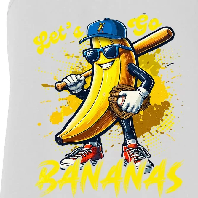 Lets Go Bananas Banana Playing Baseball Baseball Player Gift Women's Racerback Tank