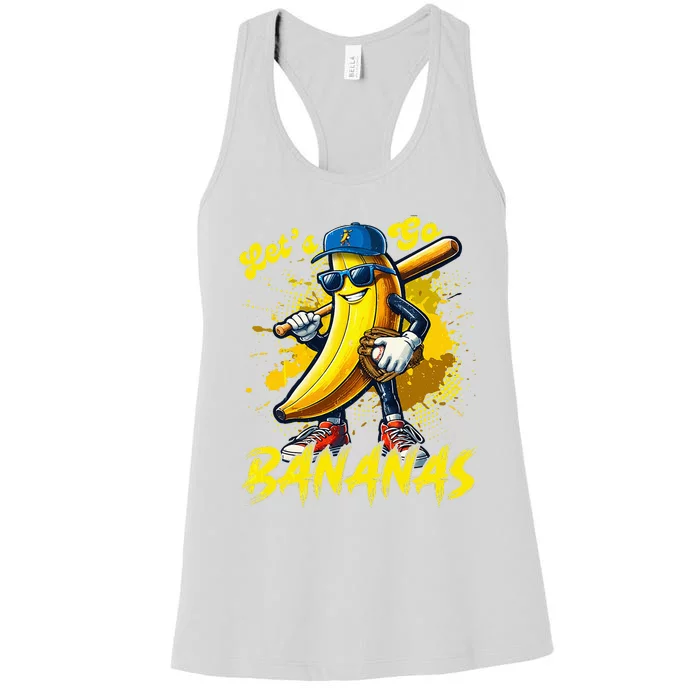 Lets Go Bananas Banana Playing Baseball Baseball Player Gift Women's Racerback Tank