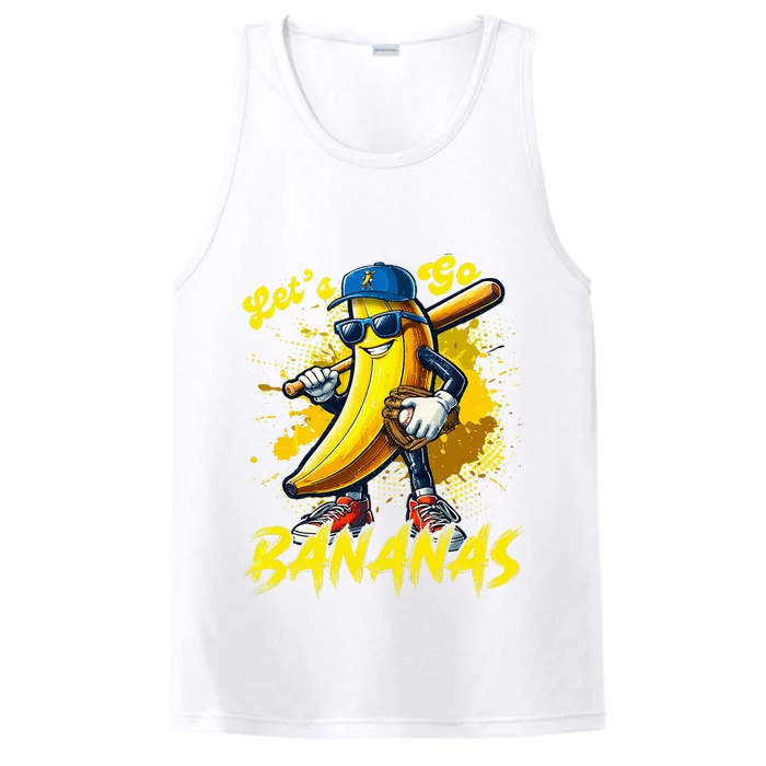 Lets Go Bananas Banana Playing Baseball Baseball Player Gift Performance Tank