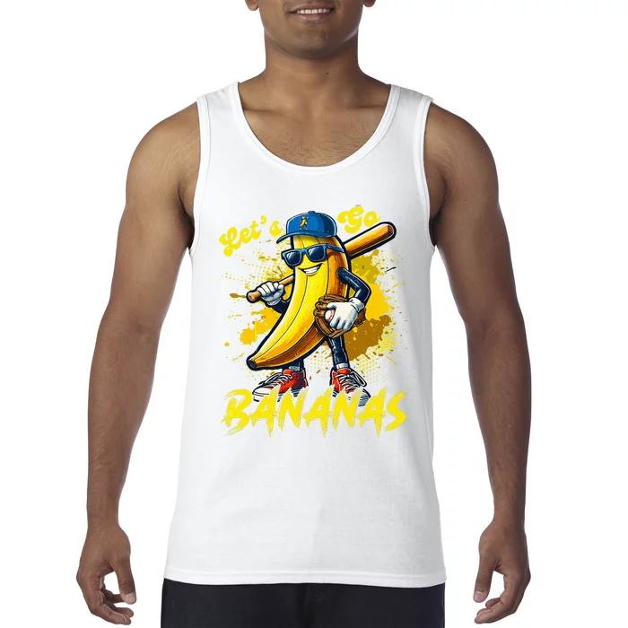 Lets Go Bananas Banana Playing Baseball Baseball Player Gift Tank Top