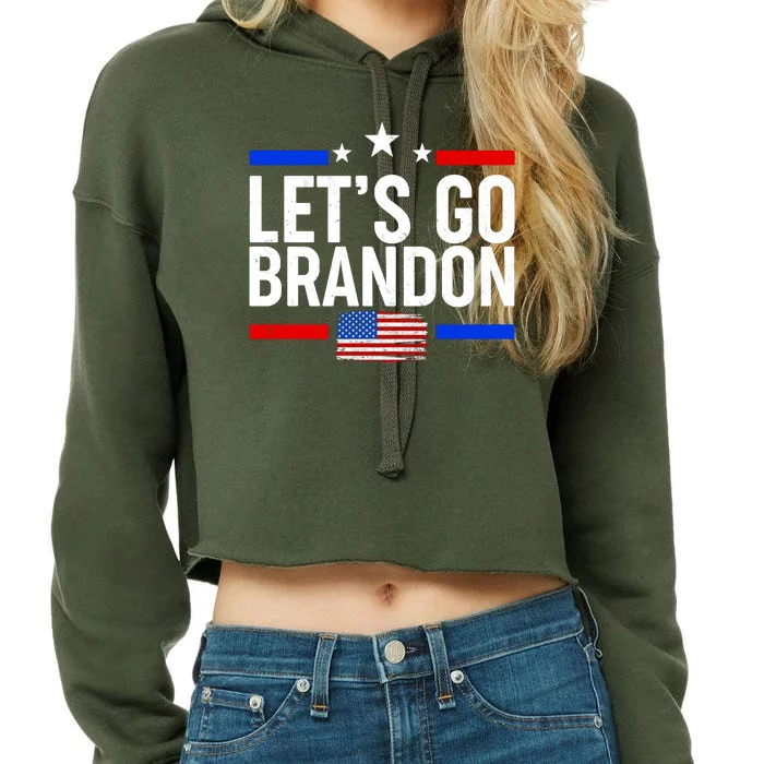 Let's Go Brandon Distress USA Flag FJB Chant Crop Top Hoodie