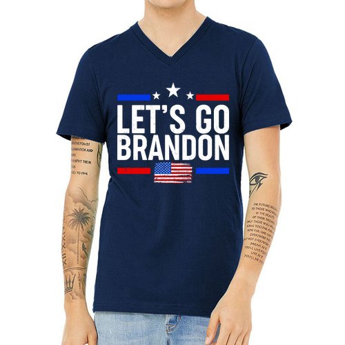Let's Go Brandon Distress USA Flag FJB Chant V-Neck T-Shirt