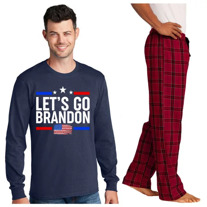 Let's Go Brandon Distress USA Flag FJB Chant Long Sleeve Pajama Set