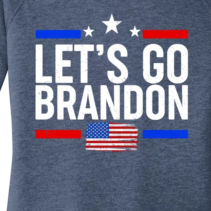 Let's Go Brandon Distress USA Flag FJB Chant Women’s Perfect Tri Tunic Long Sleeve Shirt