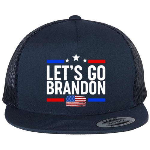 Let's Go Brandon Distress USA Flag FJB Chant Flat Bill Trucker Hat