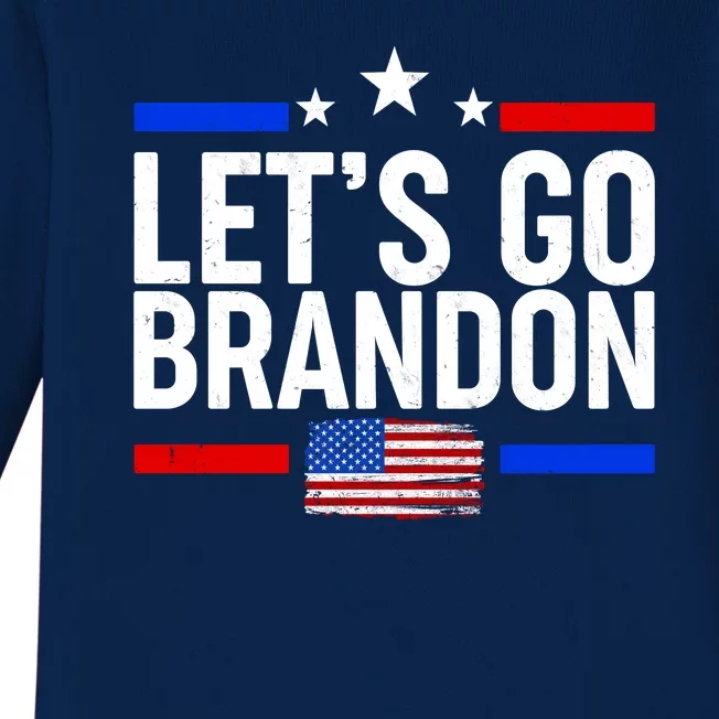 Let's Go Brandon Distress USA Flag FJB Chant Baby Long Sleeve Bodysuit