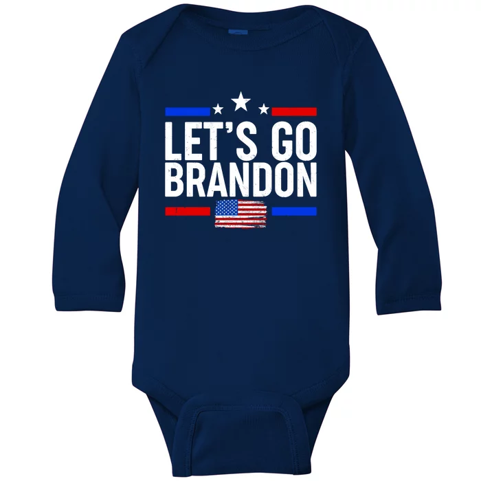 Let's Go Brandon Distress USA Flag FJB Chant Baby Long Sleeve Bodysuit