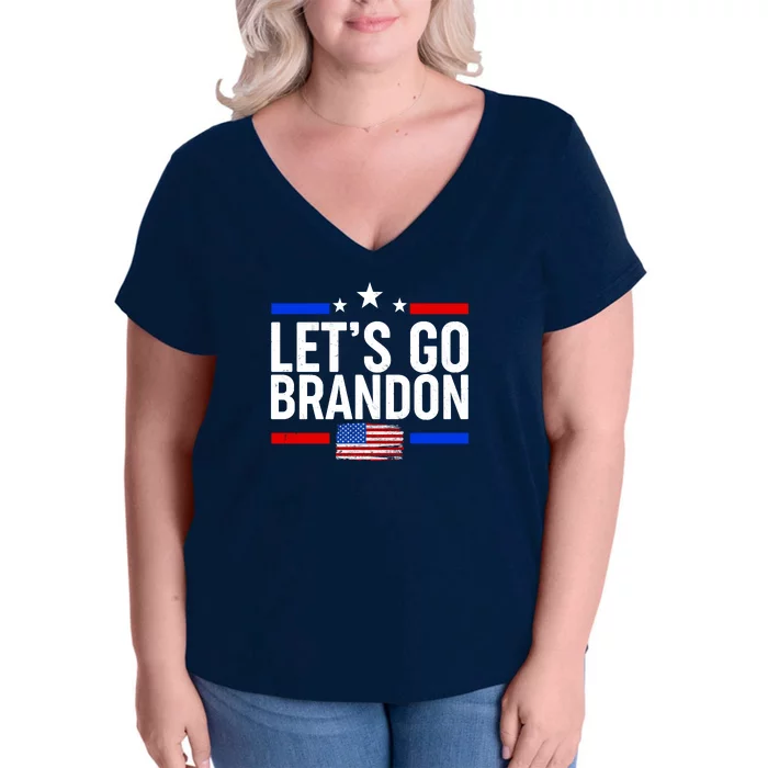 Let's Go Brandon Distress USA Flag FJB Chant Women's V-Neck Plus Size T-Shirt