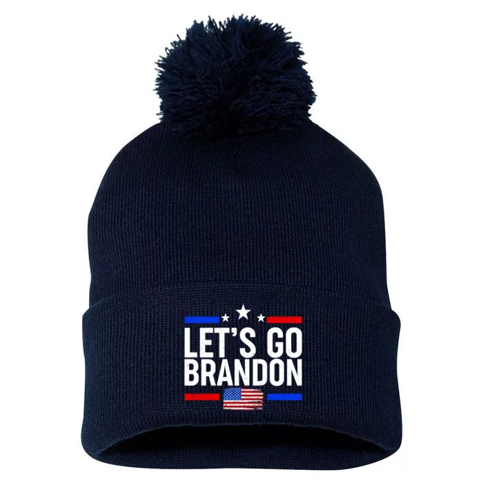 Let's Go Brandon Distress USA Flag FJB Chant Pom Pom 12in Knit Beanie