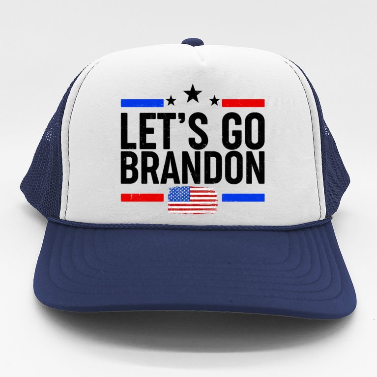 Let's Go Brandon Distress USA Flag FJB Chant Trucker Hat