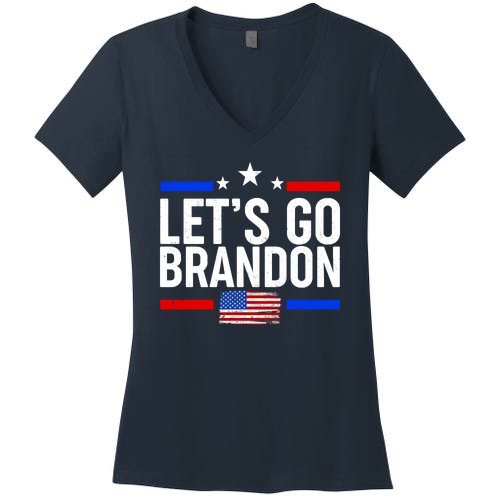 Let's Go Brandon Distress USA Flag FJB Chant Women's V-Neck T-Shirt