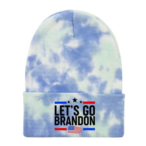 Let's Go Brandon Distress USA Flag FJB Chant Tie Dye 12in Knit Beanie