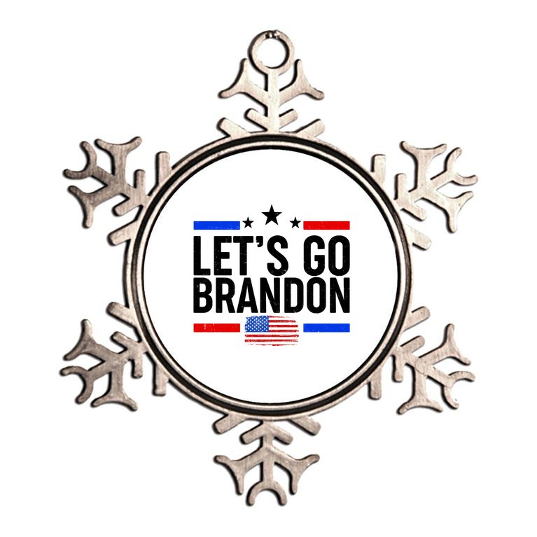 Let's Go Brandon Distress USA Flag FJB Chant Metallic Star Ornament