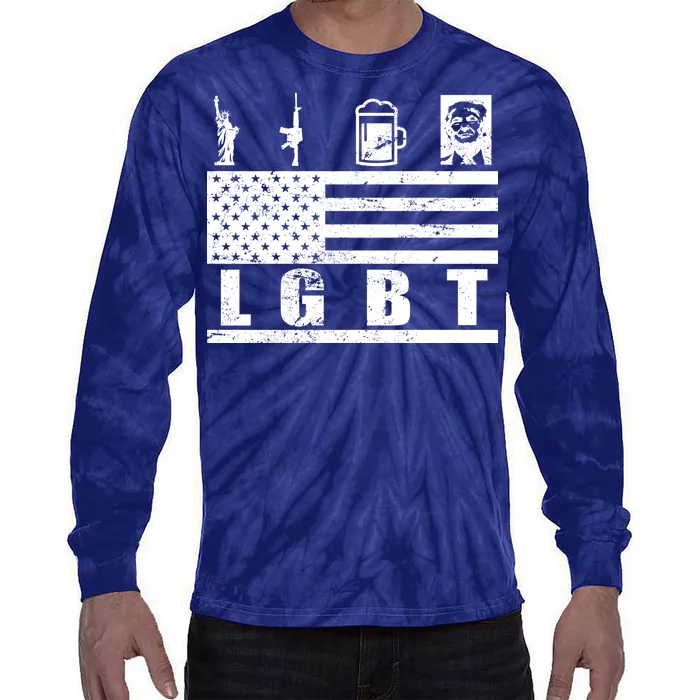 LGBT Distressed Liberty Guns Beer trump Tie-Dye Long Sleeve Shirt